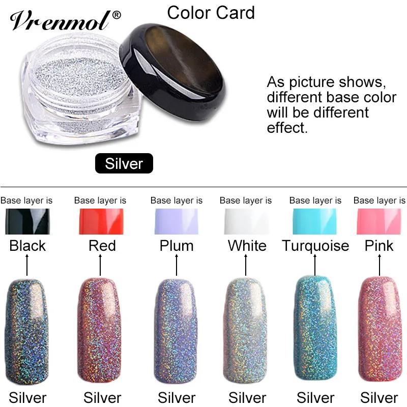 

Vrenmol 1g/box Holographic Glitter Laser Shinning Mirror Nail Glitter Powder Nail Pigment Perfect Holographic Nail Art Dust Lase