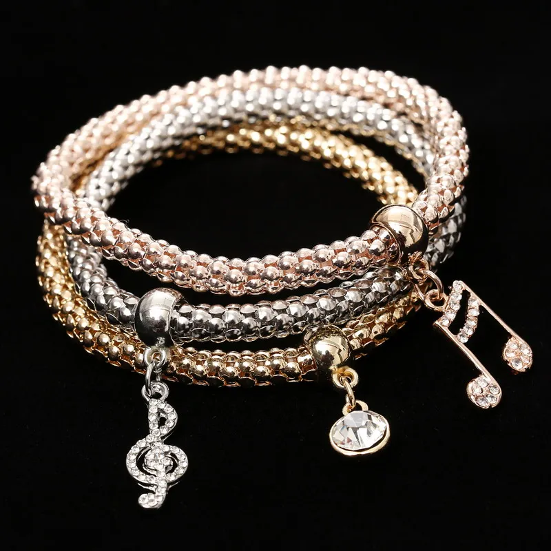 3pcs /set Music Note Charms Bracelet Women's Fashion Bracelet Set Rose