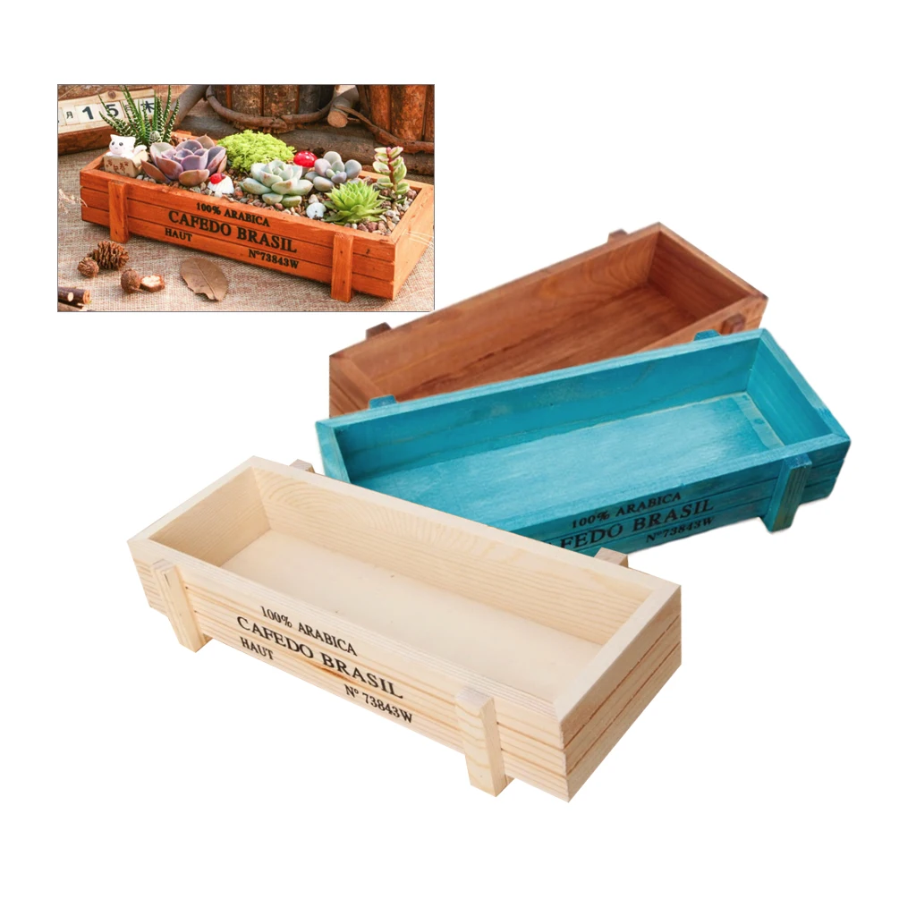 

3Pcs Garden Plant Pot Vintage Succulent Wooden Boxes Crates Rectangle Table Flower Pot Gardening Device Home Decorative