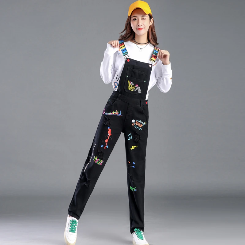Spring Autumn Black Denim jumpsuit women White Denim overalls Ladies Hole Embroidery Letter rompers playsuit Summer 2020 Spring Autumn Black Denim jumpsuit women White Denim overalls Ladies Hole Embroidery Letter rompers playsuit Summer 2020