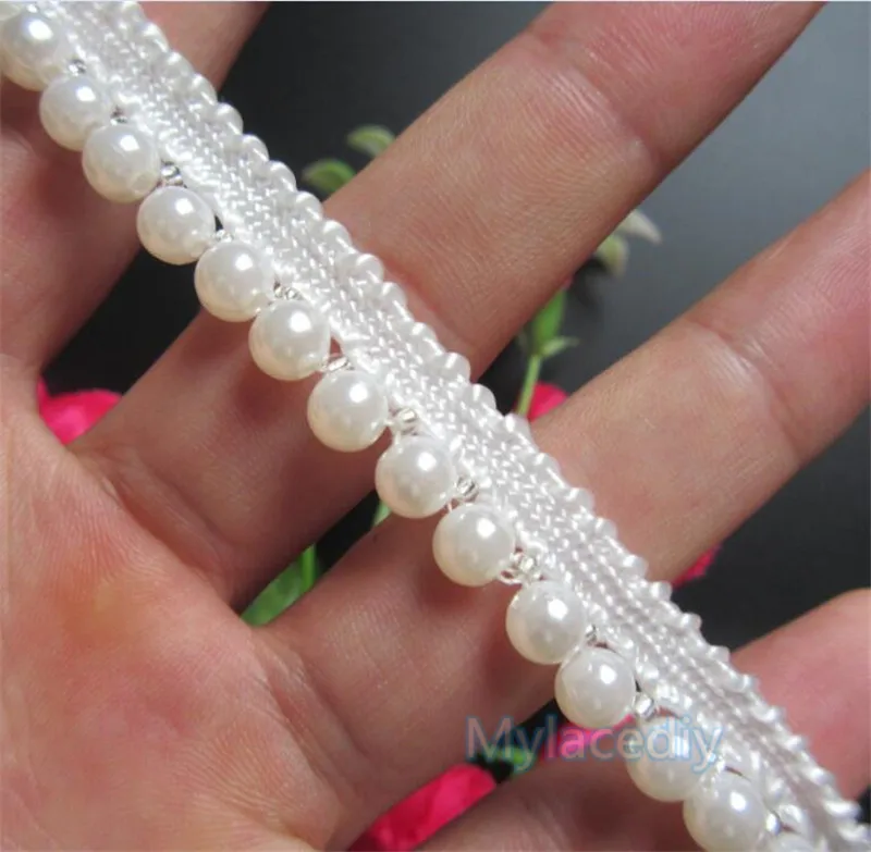 

1 yard 13mm Ivory Nylon Pearl Bead Ribbon Handmade DIY Hair Accessories Fabric Clothing Collar Lace Apparel Sewing Craft