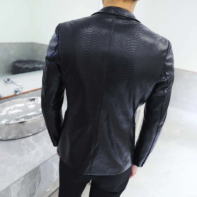  Autumn Black Men PU Suit Jacket Fashion Casual Leather Coats men Slim blazer coat