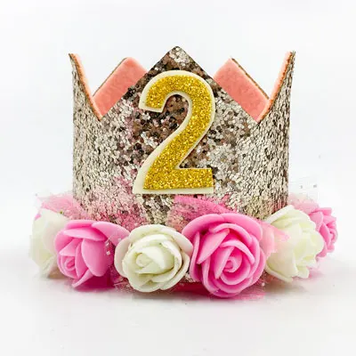 Nicro Flower Crown Birthday Hat Children's Birthday Party Decoration Cake Cap Photo Props Headwear Sequin Hat#Oth182 - Цвет: Champagne 2