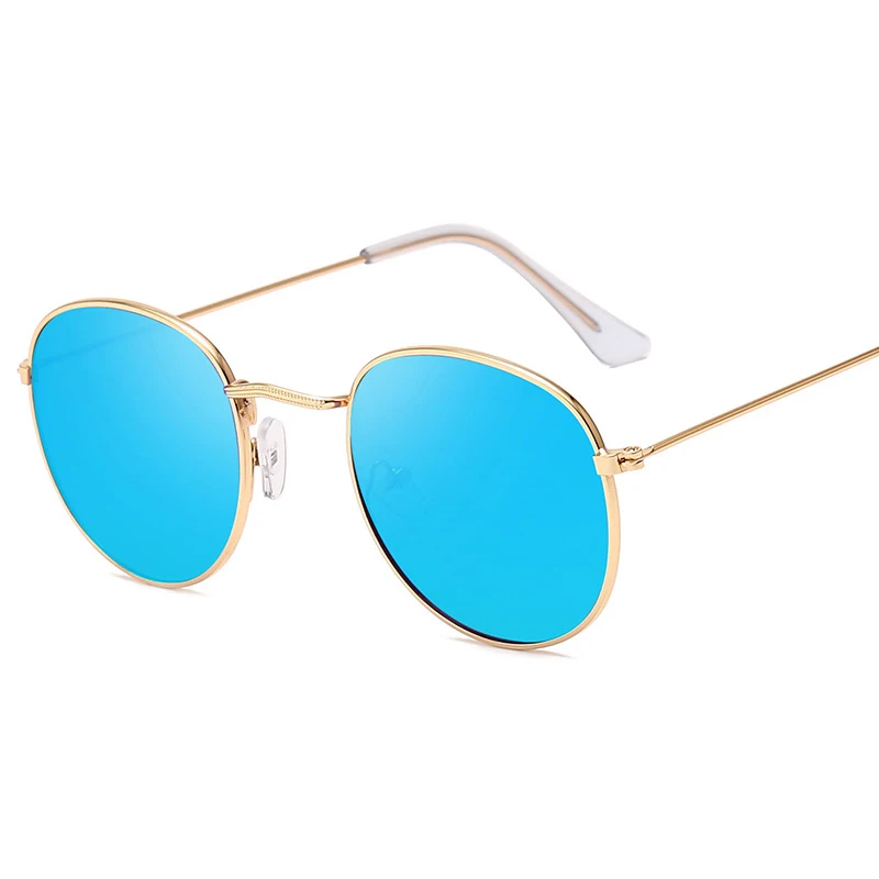 LeonLion, классические, круглые, сплав, солнцезащитные очки, для женщин, фирменный дизайн, солнцезащитные очки, маленькая оправа, солнцезащитные очки, Ретро стиль, металл, Oculos Feminino - Цвет линз: Gold Blue