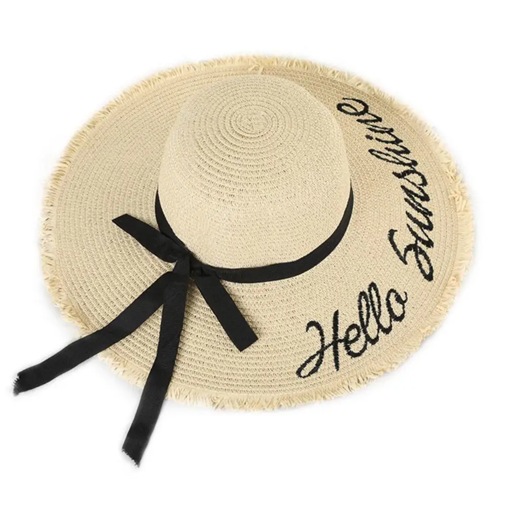 Beach Hat Women Sports Cap Bow-knot Wide Brim Sunscreen Breathable All-match Letter Printed Sports Caps