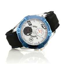Silver With Blue color case Luxury Quartz Watch VK Men Fashion Casual watches Sports Leather Strap
