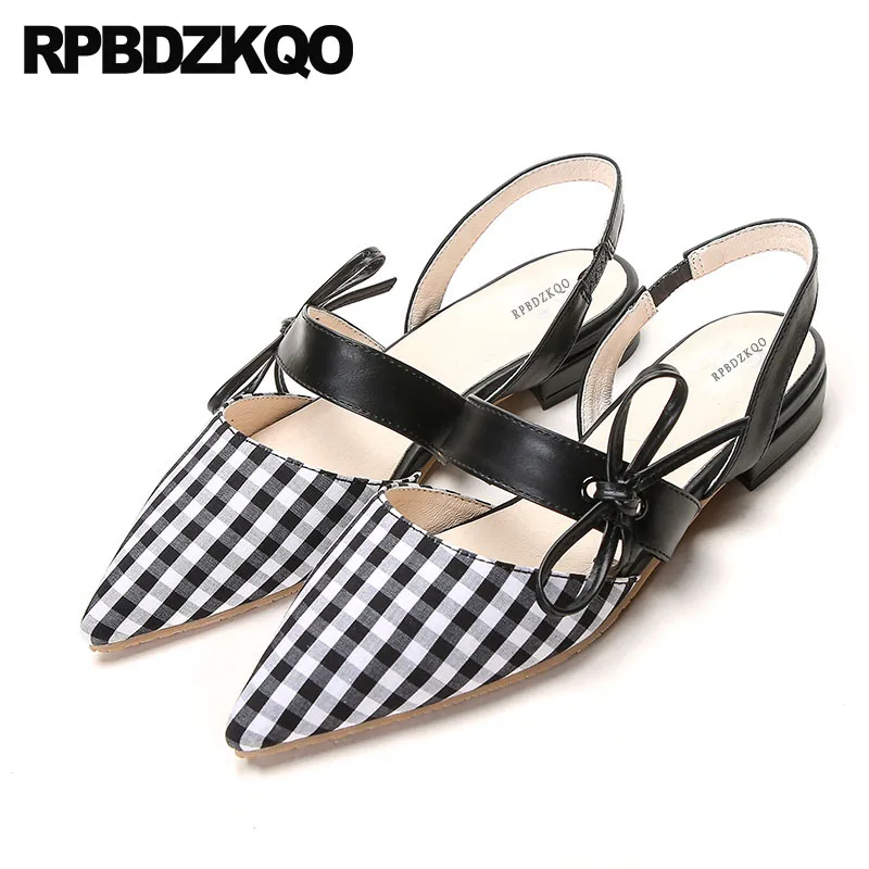 

Suede Pointed Toe Bow Gingham Black And White Sandals Women Flats Shoes With Little Cute Bowtie Mary Jane Party Plaid Slingback