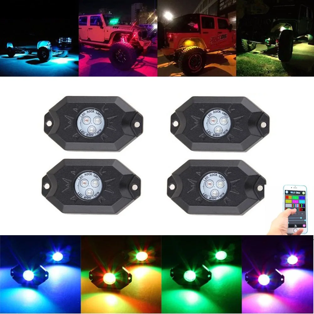4 разноцветных неоновых светодиодных лампы 2 дюйма 9 Вт RGB 3C с Bluetooth контроллером|led