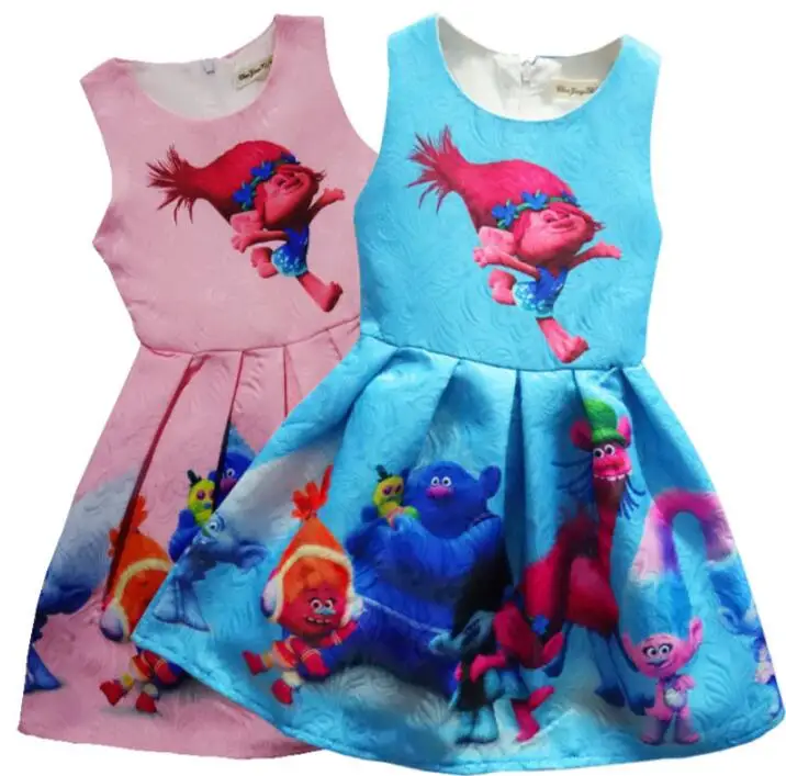 2017 мода, летнее платье для маленьких девочек платье с героями мультфильмов для девочек одежда с троллями для детей, дети тролли Бобби