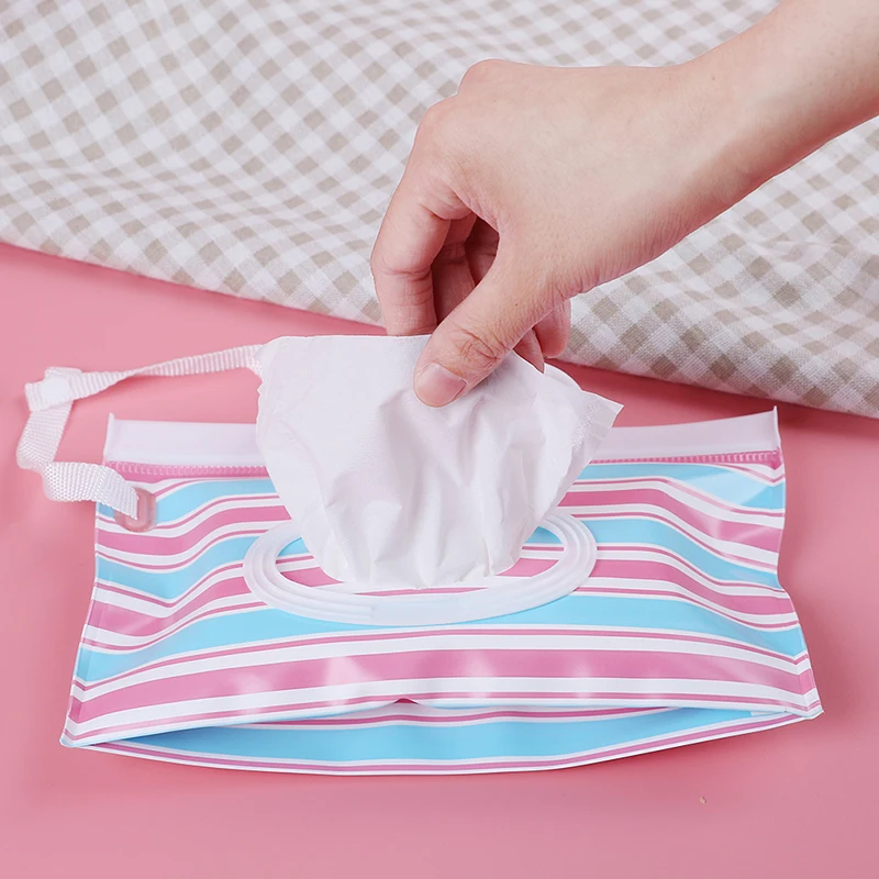 Clean Wipes Carrying Case Eco-friendly Wet Wipes Bag Clamshell Cosmetic Pouch Easy-carry Snap-strap Container