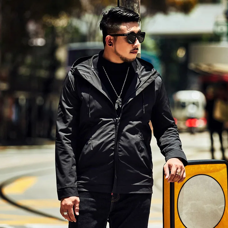 GXXH Мужская Осенняя модная свободная однотонная куртка с капюшоном, мужские куртки на молнии, Мужское пальто, повседневное Мужское пальто большого размера, верхняя одежда черного цвета