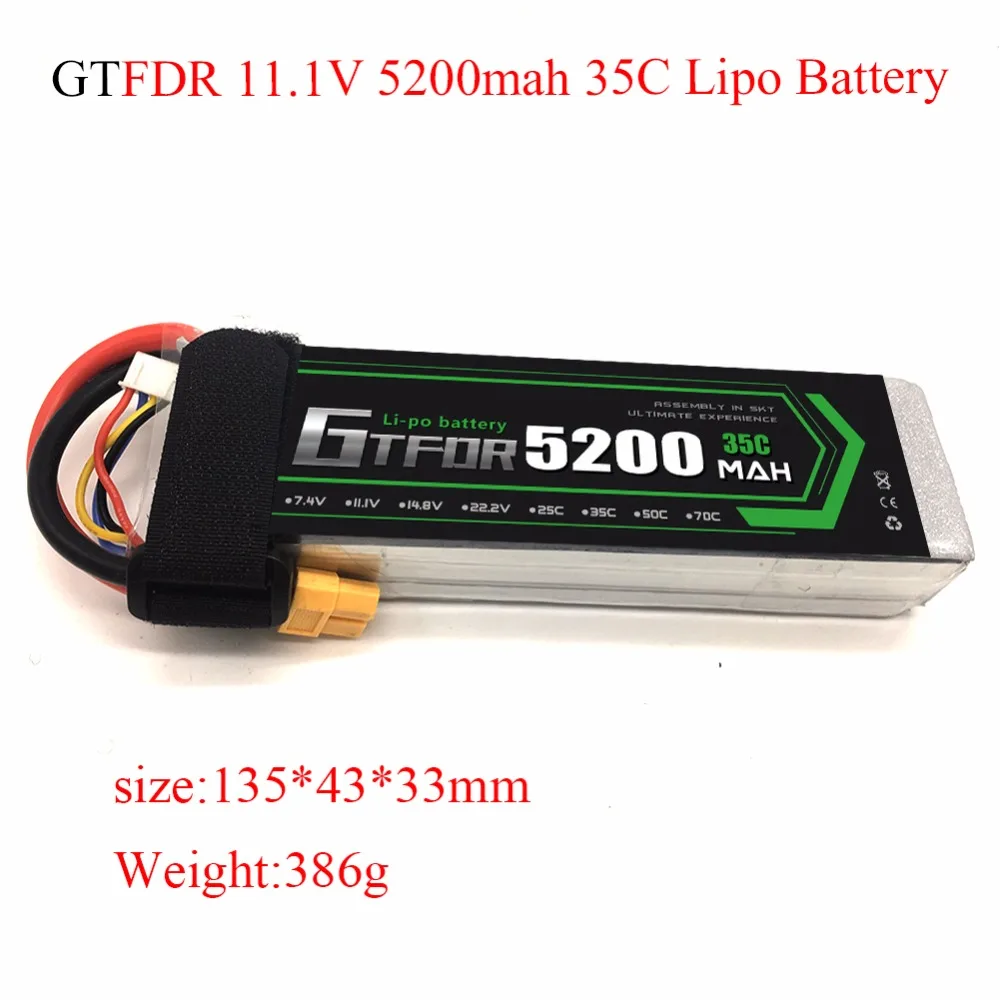 

GTFDR Power 1pcs RC lipo battery Car lipo Battery 3S 11.1V 5200mAh 35C Max70C for Quadcopter Helicopter RC Truck car drone FPV
