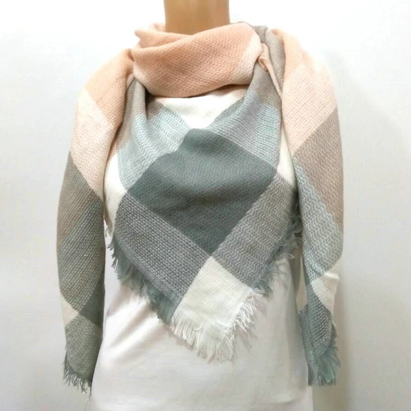 

2019 Winter Triangle Scarf Women Cashmere Plaid Pashmina Scarf Luxury Brand Blanket Wraps Female Scarves and Shawls 140*140*210