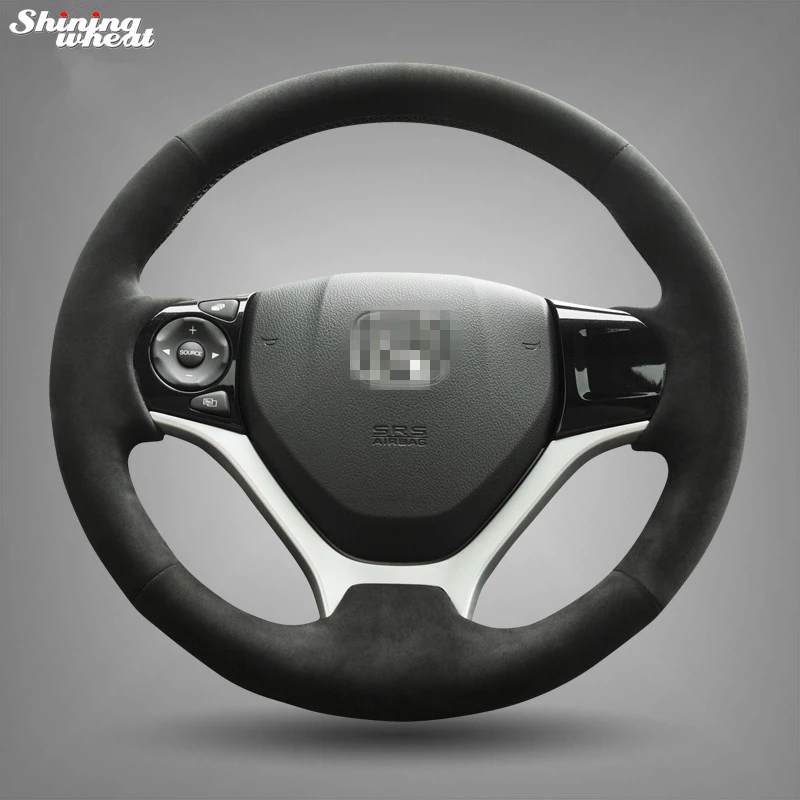 Shining wheat Hand stitched Black Suede Steering Wheel Cover for Honda