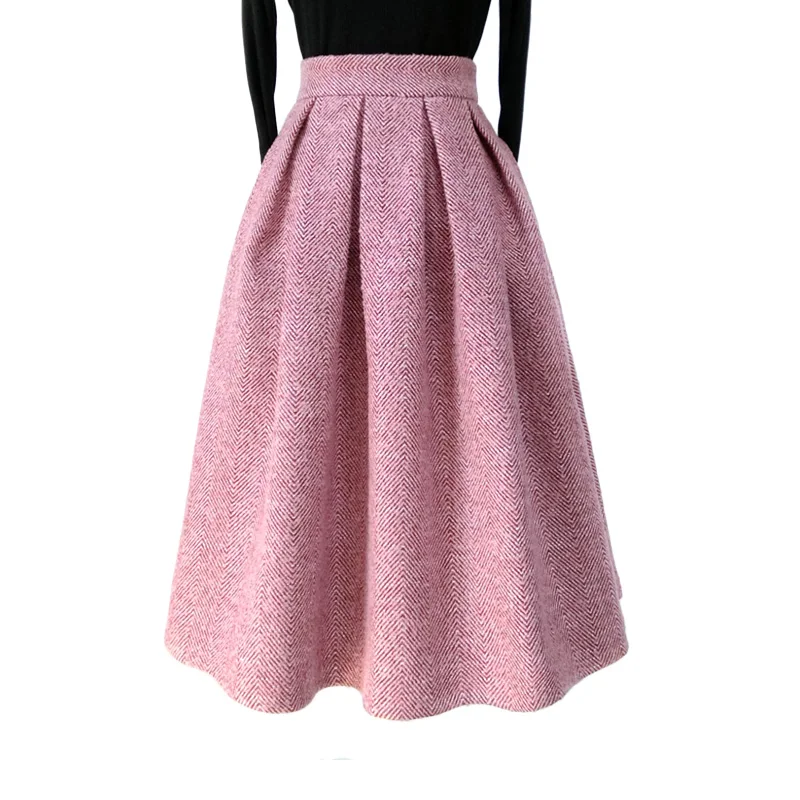 

Women Elegant Skirt Office Lady Solid Color A-line Mid-calf Tutu Skirt Women Pink Skirt XHSD-3282