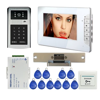 

Free Shipping 7" Video Door Phone Intercom System White Monitor Outdoor RFID Access Code Keypad Camera Electric Strike Door Lock