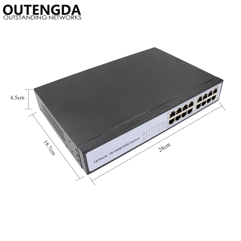 16 RJ45 10/100 м портовый POE коммутатор неуправляемый в стойку переключатель питания по
