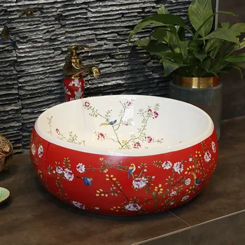 

Art Porcelain Countertop Basin Sink Handmade Vessel Sinks Vanities round ceramic sink Ceramic wash basin Bathroom sink