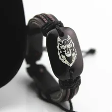 

SPINNER Fashion Leather Resin Bracelet Wolf Head Pattern Cowhide Adjustable Handmade Bracelet Jewelry Gift