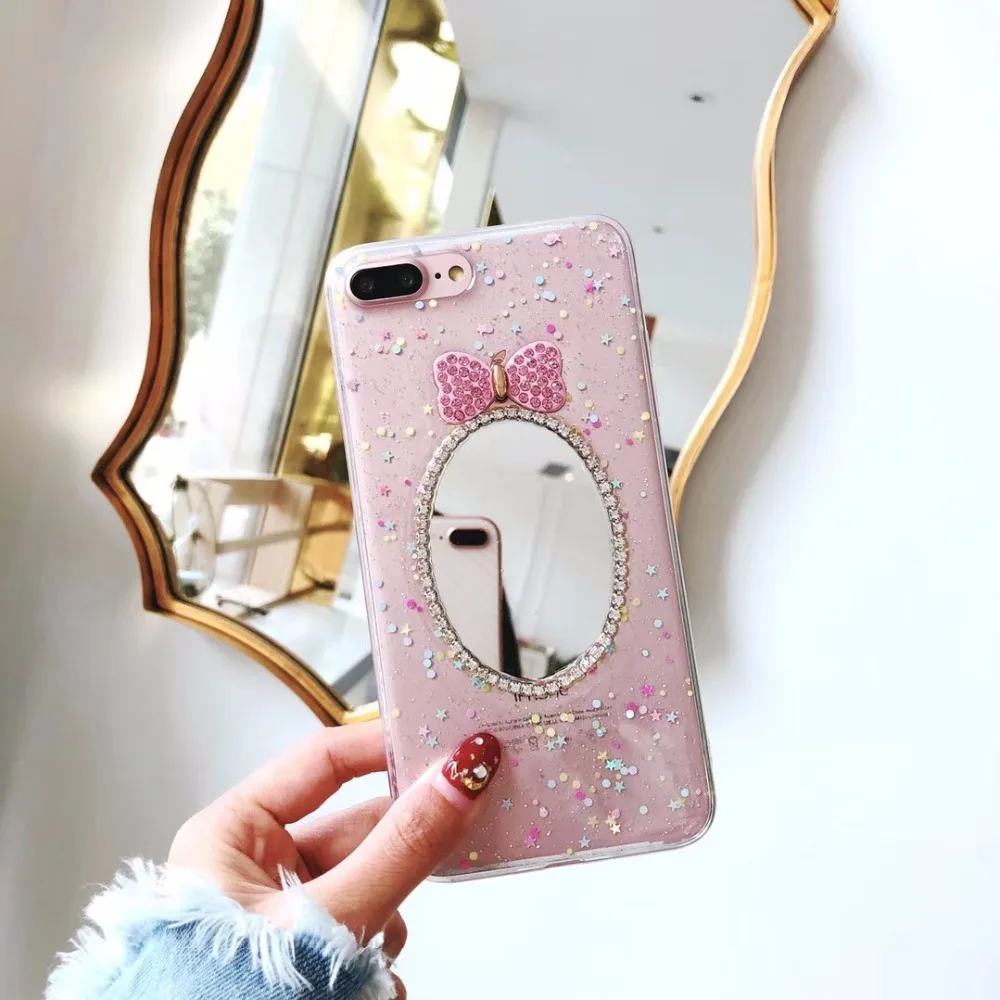 Hot Fashion DIY Bling Diamond Mirror Soft TPU Phone Case Cover for iphone6 7 8 plus for iphoneX ...