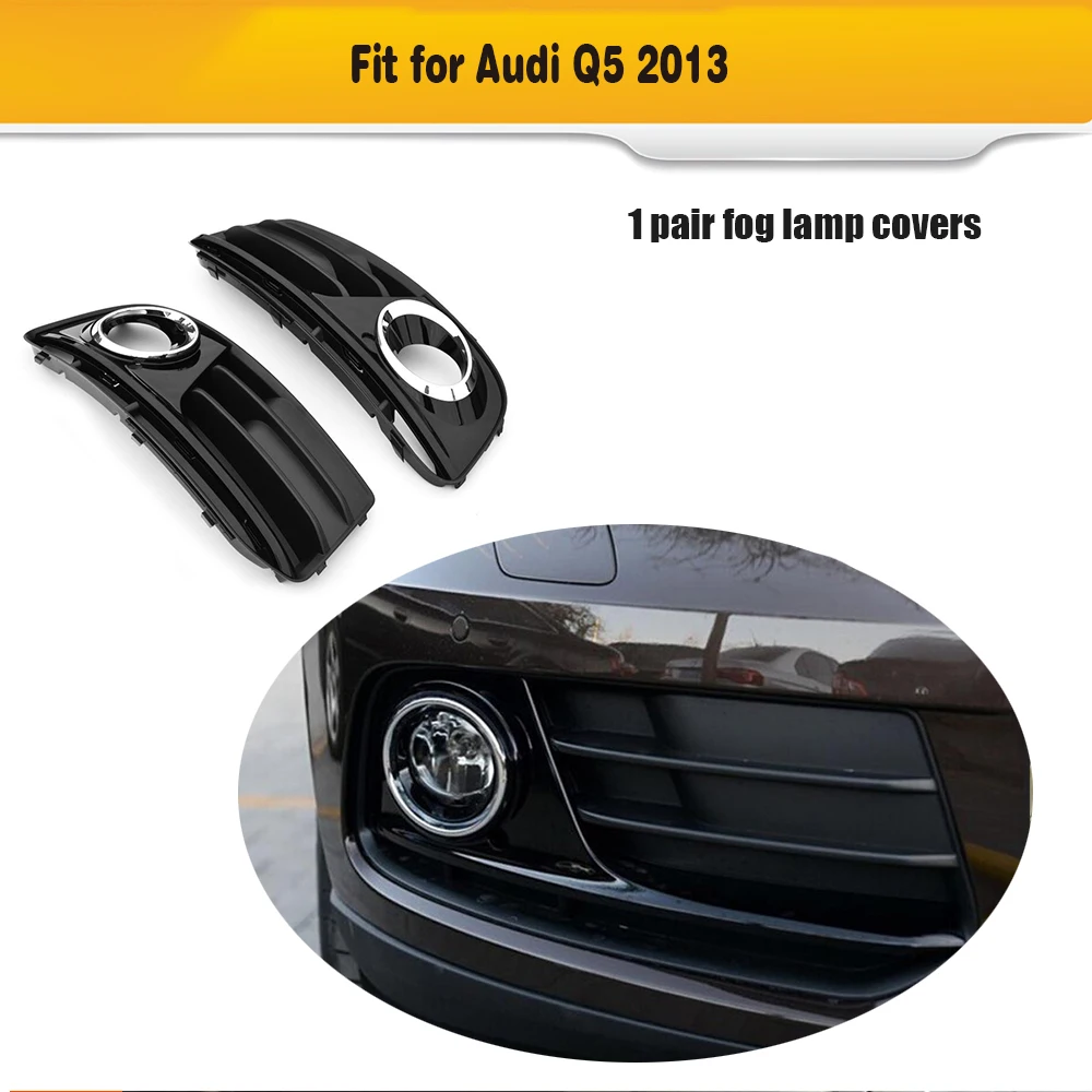

Car Chrome Trim Full Rings Front Bumper Black ABS Lower Side Fog Light Grill For Audi Q5 Standard SUV 4 Door Only 2013 SQ5 Style