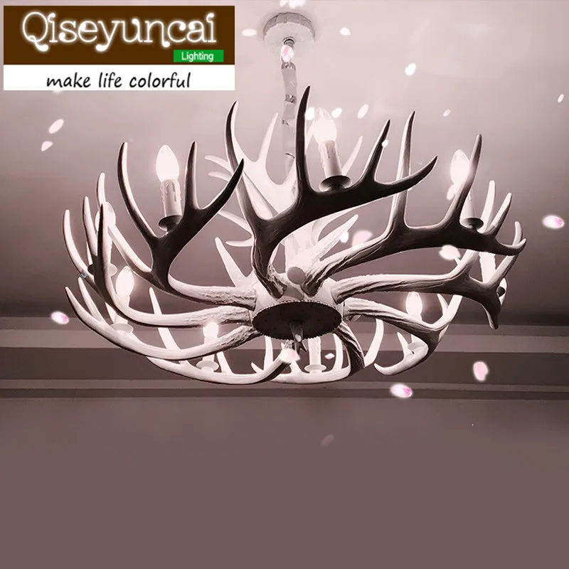 

Qiseyuncai American Country Lifestyle Antlers White 6 head Pendant Lamps Living Room Villas Club Art Lighting