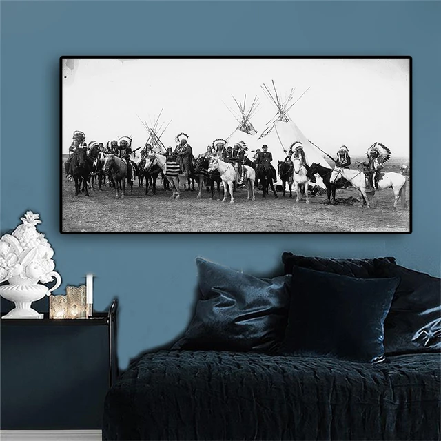 Carteles de pintura de caballo indio nativo en blanco y negro, impresiones en lienzo, arte escandinavo, cuadro de pared para sala de estar Carteles de pintura de caballo indio nativo en blanco y negro, impresiones en lienzo, arte escandinavo, cuadro de pared para sala de estar