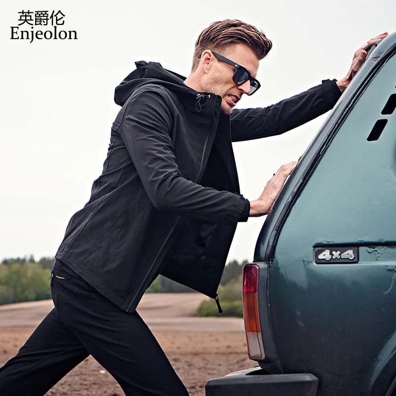 Enjeolon brand fall casual hoodies Bomber jackets coat men black solid Men coats clothing plus size 3XL clothes JK0332 Enjeolon brand fall casual hoodies Bomber jackets coat men black solid Men coats clothing plus size 3XL clothes JK0332