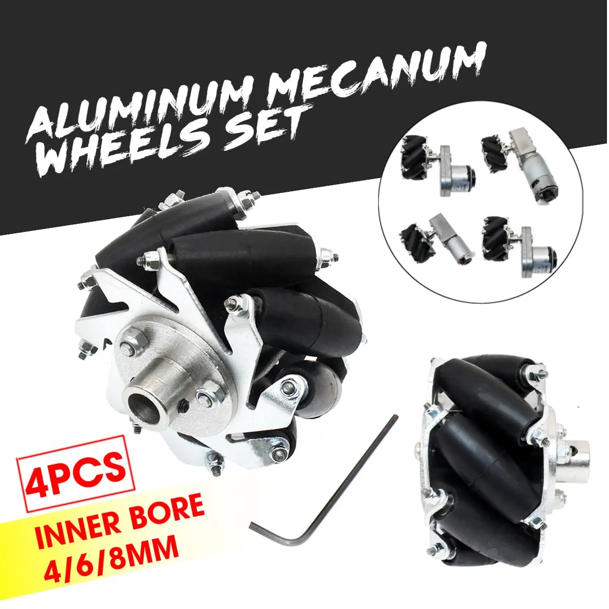 

4pcs 60mm Aluminium Mecanum Wheels Set Universal Wheels with 4/6/8mm Motor Shaft Coupling for Robot Car