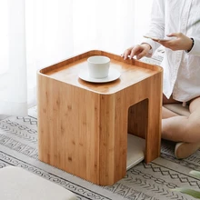 Bamboo Stool Muti Function Tea Table With 4 Cushion Coffee Table Tatami Changing Stool Living Room