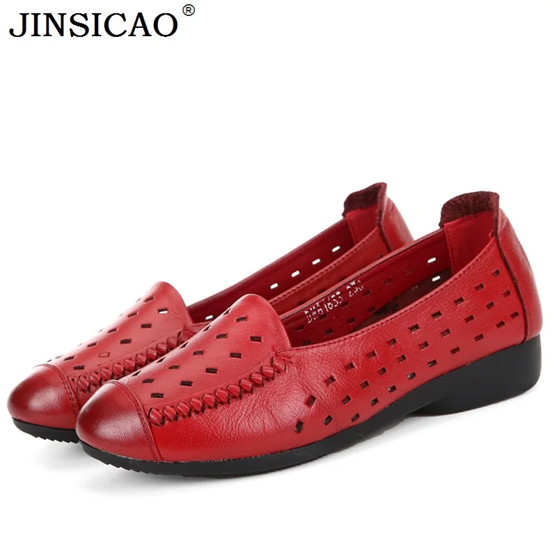 

Summer Women Flats Soft bottom Mother Shoes Flats 100% Genuine Leather Shoes Woman Hollow Design Styles Fashion Casual Shoes