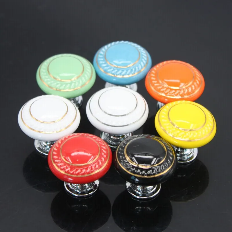 

8 Pieces Set Multicolor 35mm Ceramic Knobs Drawer Pulls with Different Design
