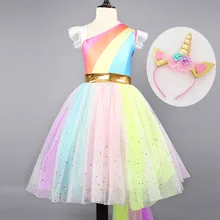 New Unicorn Party Dress Girls Kids Carnival Costume Children Rainbow Princess Tutu Dresses Girls Halloween Cosplay Fancy Dress new girls sequins colorful party dress halloween carnival costumes unicorn fancy prom gowns girls cosplay dresses for girls 3 8y