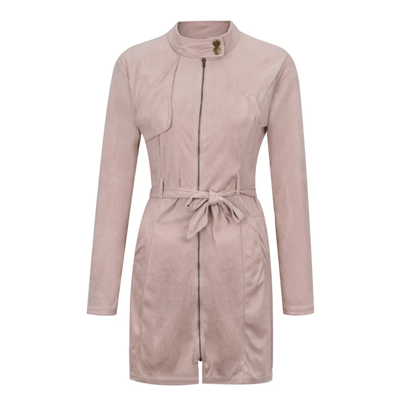 Women Coat 2018 New Hot Sale Fashion Casual Solid Turtleneck Zipper Bow Bandage Windbreaker Long Coat Outerwear Overcoat #O09 (17)