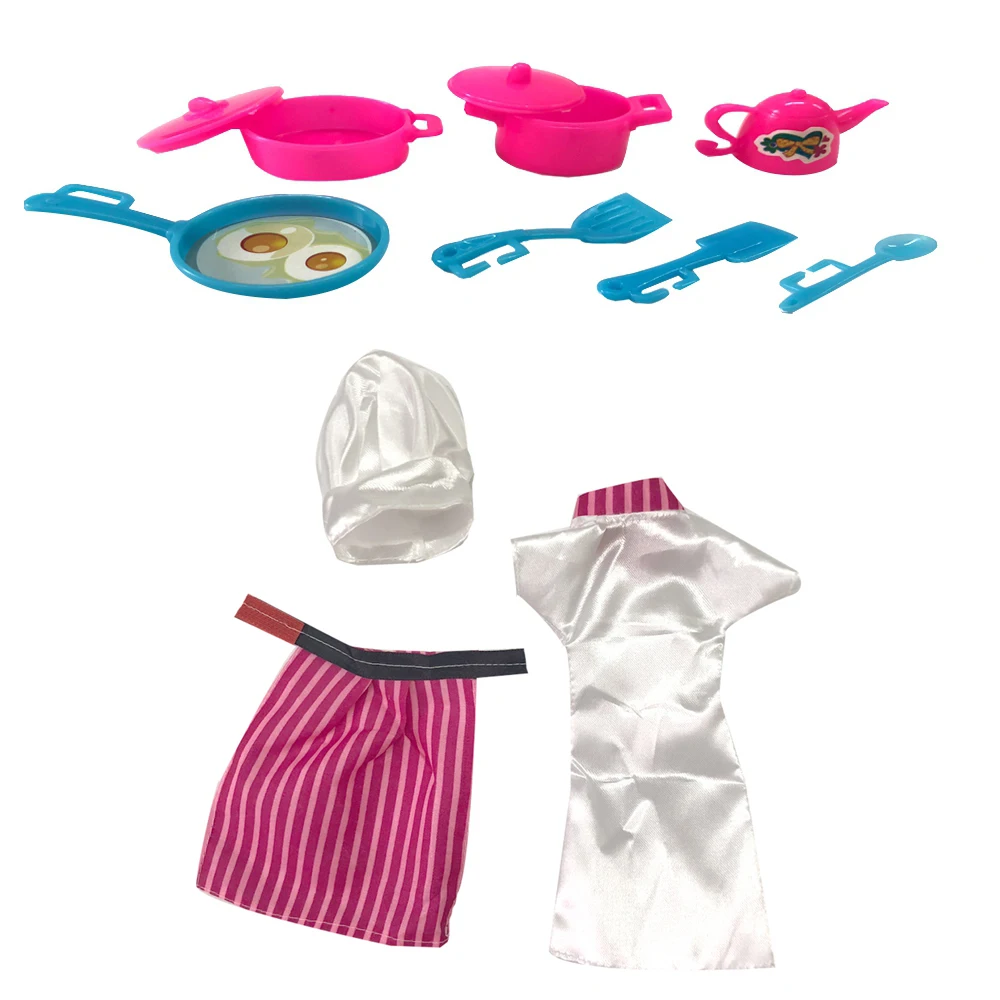NK один комплект Кукла поварское платье+ кухонные принадлежности Ролевой костюм для куклы Барби аксессуары Детская игрушка GX006A