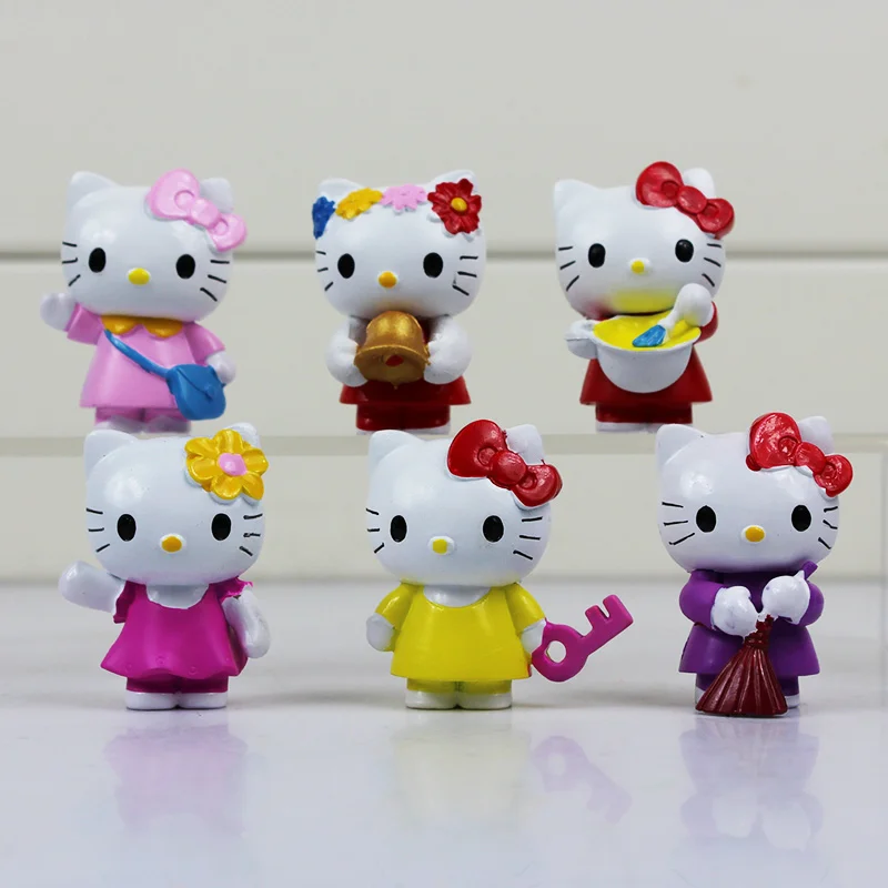 

6pcs/lot HELLO KITTY PVC Figures Toys HelloKitty KT Figure Toy Model Dolls 3~4cm Great Gift