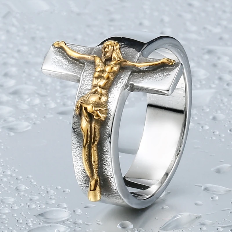 DoreenBeads Jesus Cross Ring For Men Jewelry Stainless Steel Fashion Classic Vintage High Quality Mens Rings Free Shipping