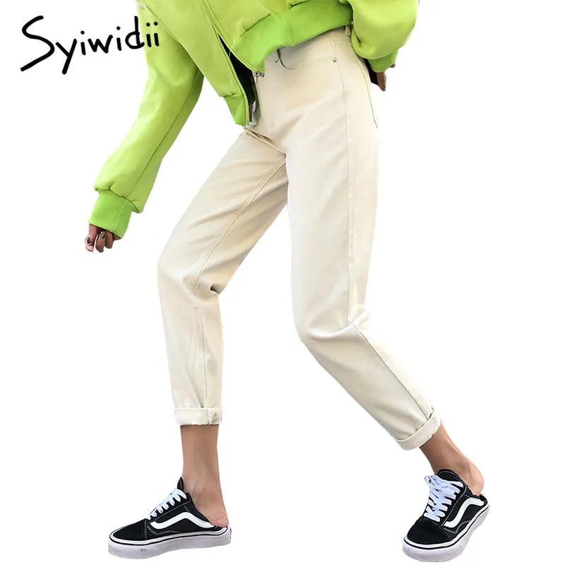 100% cotton White Jeans for Women High Waist Harem Mom Jeans Plus Size Sky Blue Pants Black FASHION for Women Jeans beige 2019