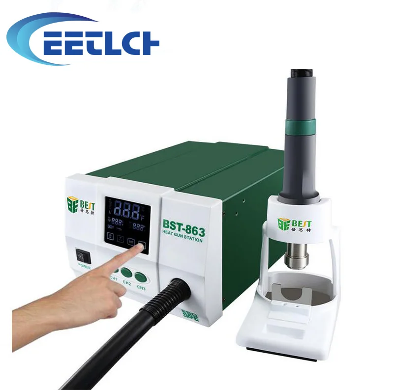 

BST-863 Best Quality High Power 1200W Digital Touch Screen Display Hot Air Heat Gun SMD Rework Desoldering Station