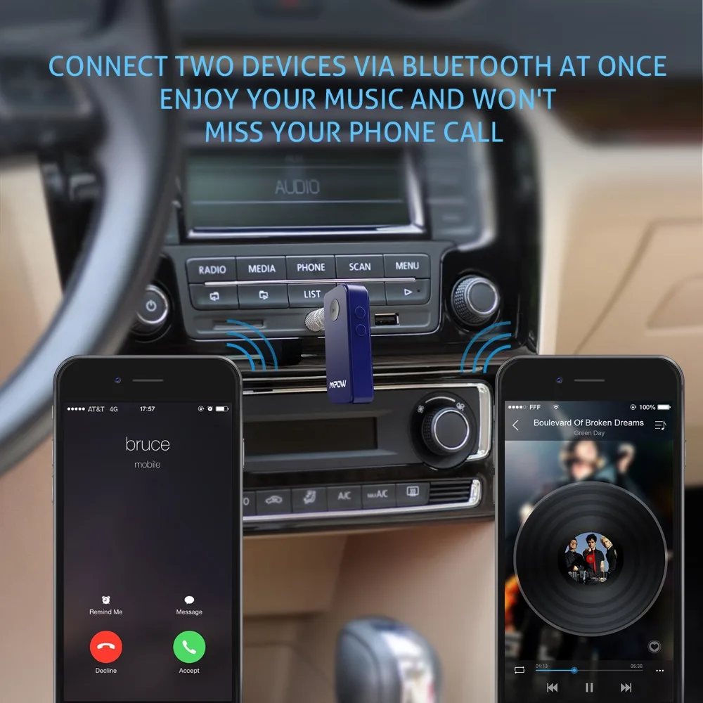 VicTsing Bluetooth Receiver Portable Bluetooth 4.1 Car Aux Adapter Hands-free Audio Adapter Wireless Car Audio Stereo System     (6)