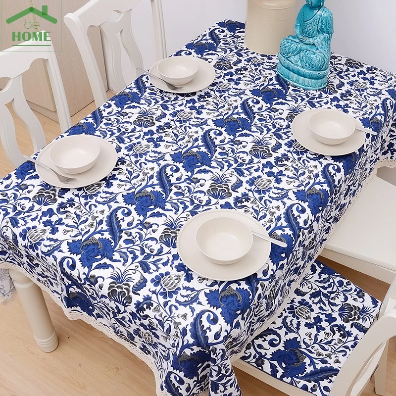 

Behome High quality South Beauty blue flowers Chinese style solid color linen tablecloth fabric flower Bulei Si lace cloth cap