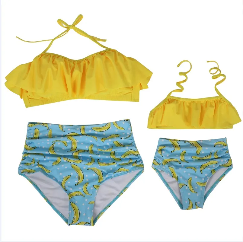 Г. Семейный комплект для мамы и ребенка; милый бандажный комплект бикини с желтыми бананами для девочек; одежда для купания; купальный костюм из двух предметов; пляжная одежда для купания