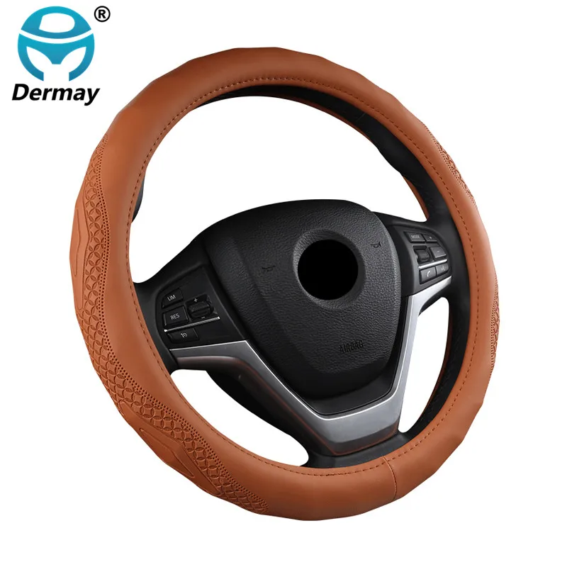 DERMAY 6 цветов нескользящий чехол рулевого колеса автомобиля Micro Fiber кожа размер M Fit руль 37-38 см(14-1" - Название цвета: Оранжевый