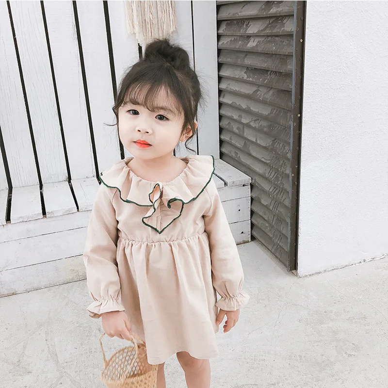 Korean style Spring Autumn cotton Lotus leaf collar long sleeve