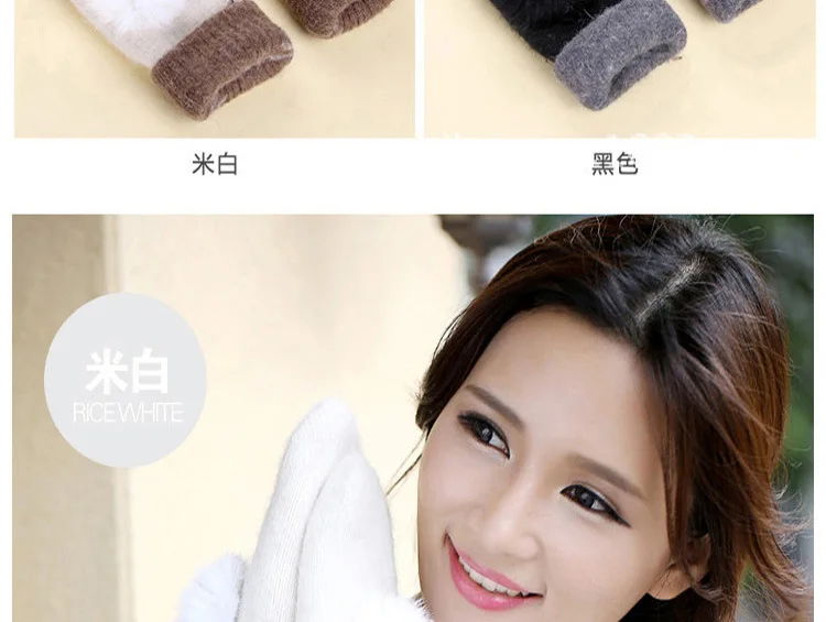 Кашемировые перчатки для женщин толстые теплые настоящие помпоны женские зимние перчатки вязание кроличья шерсть перчатки без пальцев