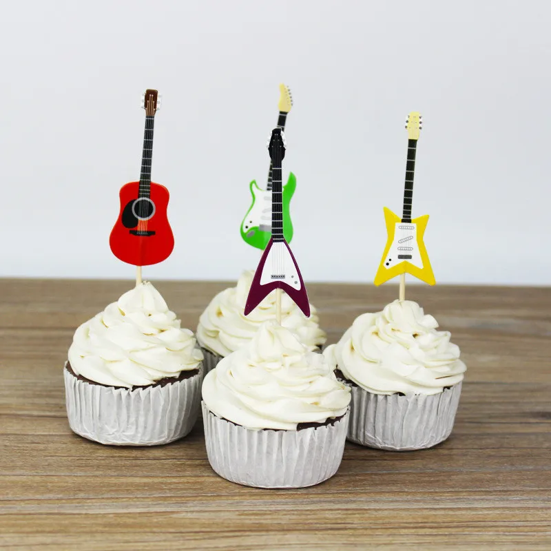 24 pcs /bag Patterns of guitarcake topper merry christmas ...