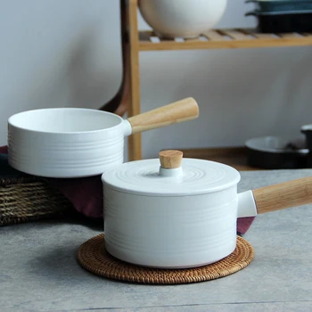 

European white creative western style fruit dessert bowls food salad utensils soup noodle bowl wood handle lid