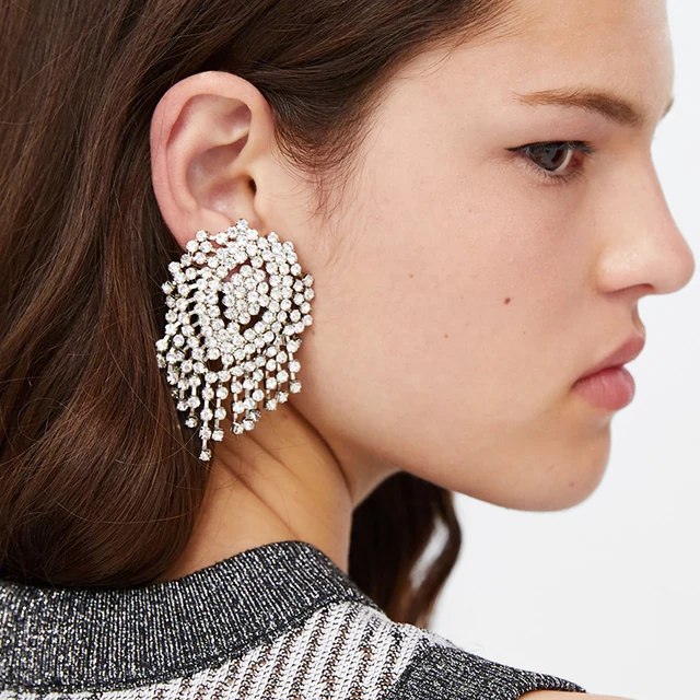 Dvacaman 2018 Za Handmade Crystal Statement Earrings Wedding Dvacaman 2018 Za Handmade Crystal Statement Earrings Wedding Bridal Women Large Drop Rhinestone Party