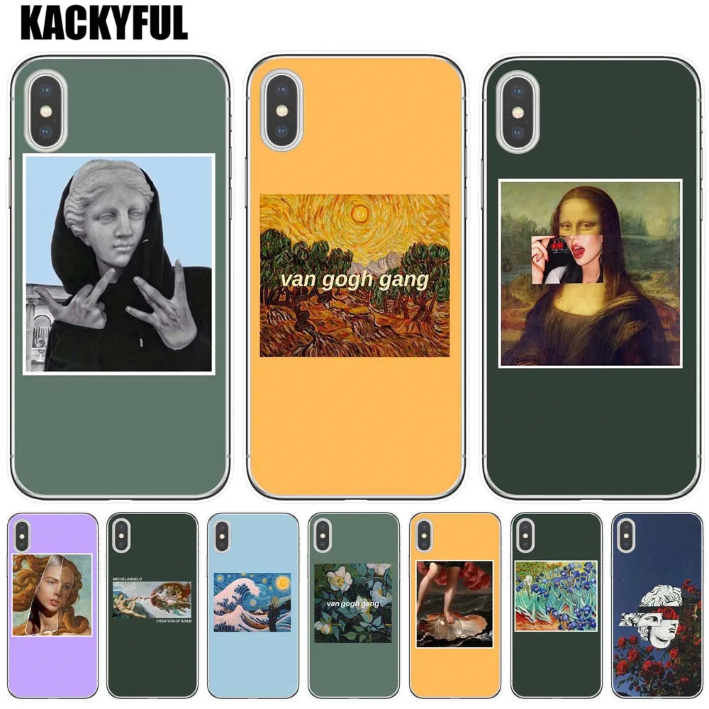 Чехол для телефона KACKYFUL Great art aesthetic van Gogh Mona Lisa с рисунком Давида из ТПУ iPhone 11 Pro X XR XS