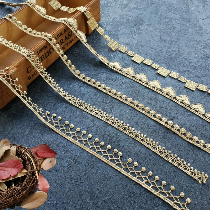 

Metallic Gold/Silver lace trim, gold crochet lace ribbon trim 5yards/lot Free Shipping